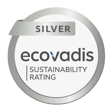 Médaille EcoVadis Silver récompensant les performances RSE de l’entreprise dans le développement durable plasturgie — évaluation éthique, responsabilité sociétale, pratiques durables, performance environnementale.